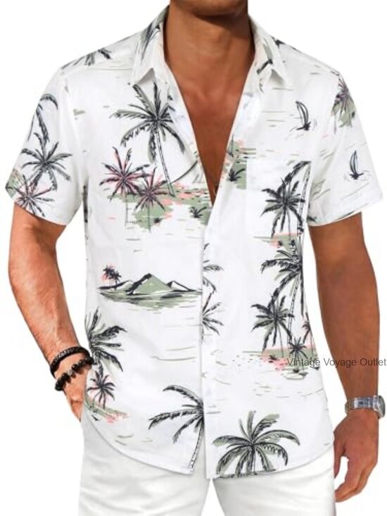 Other - Mens Hawaiian Floral Button Down Shirt Short Sleeve Stretch Wrinkle Free Beach